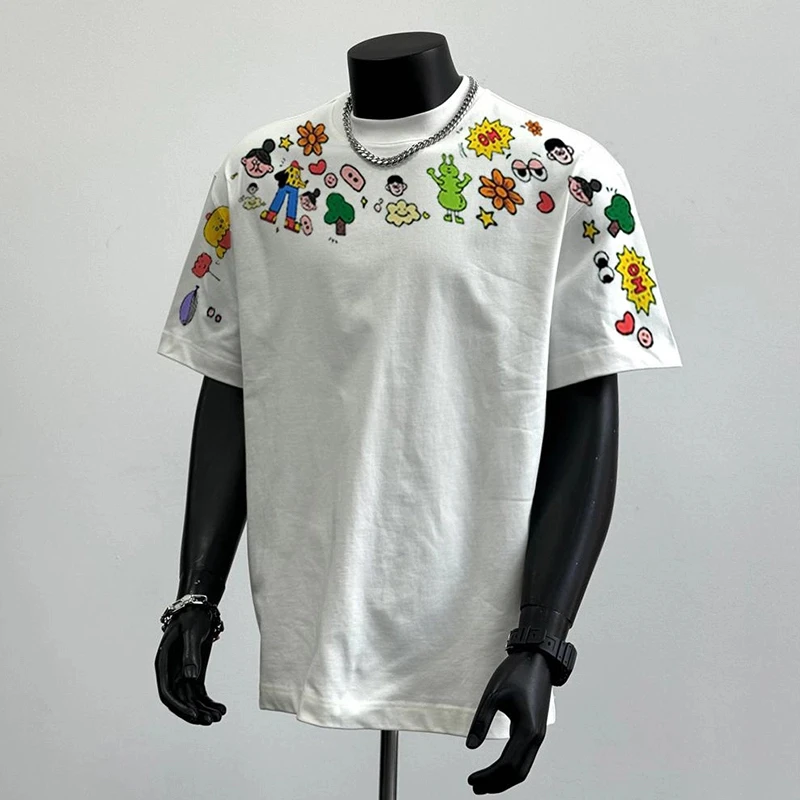 美式春秋印花重磅个性夏季潮流短袖t恤男士宽松百搭情侣上衣半袖