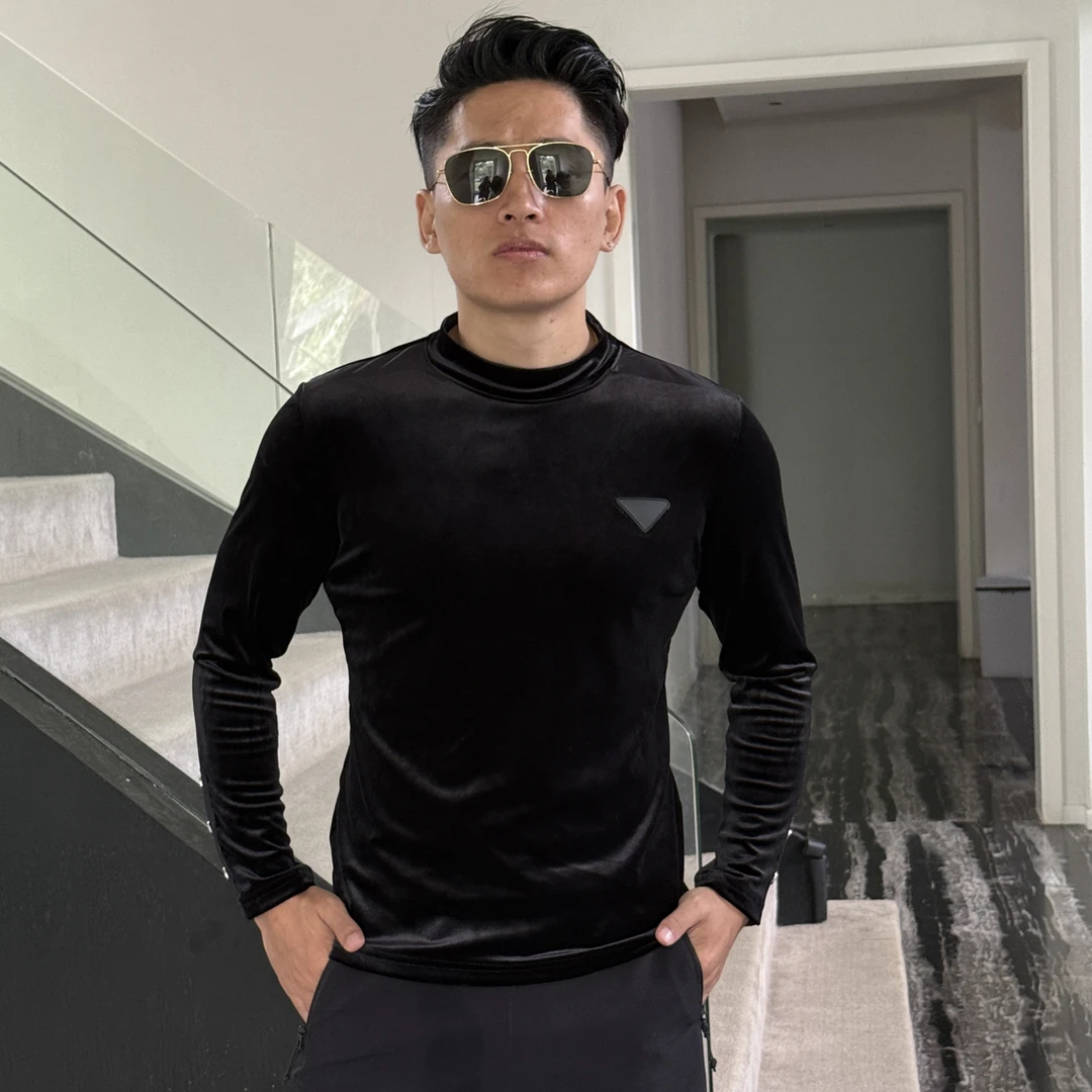 藏族衣哥自制高品质丝绒加绒男士长袖体恤打底衫半高领商务绅士弹