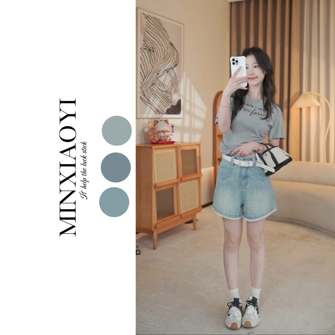 闵笑一【四季短裤】设计款春夏牛仔短裤女装丨P317