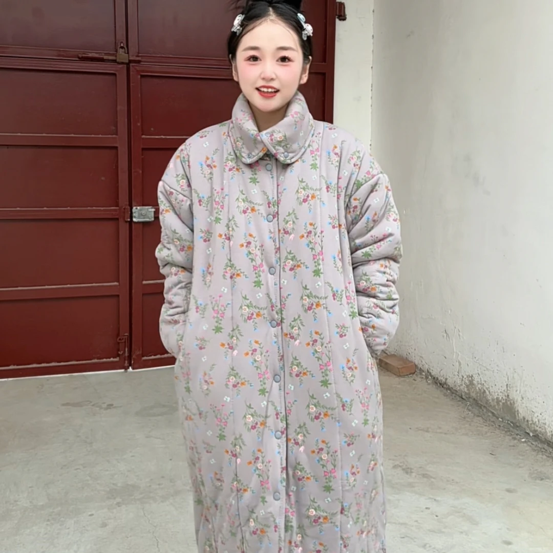 立领烟熏玫瑰棉花衣家居服