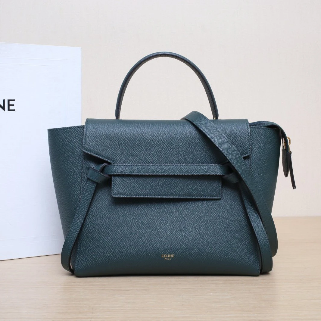 95新 Celine/思琳 【黑黑】Belt 鲶鱼包 Micro 24 绿色 金扣