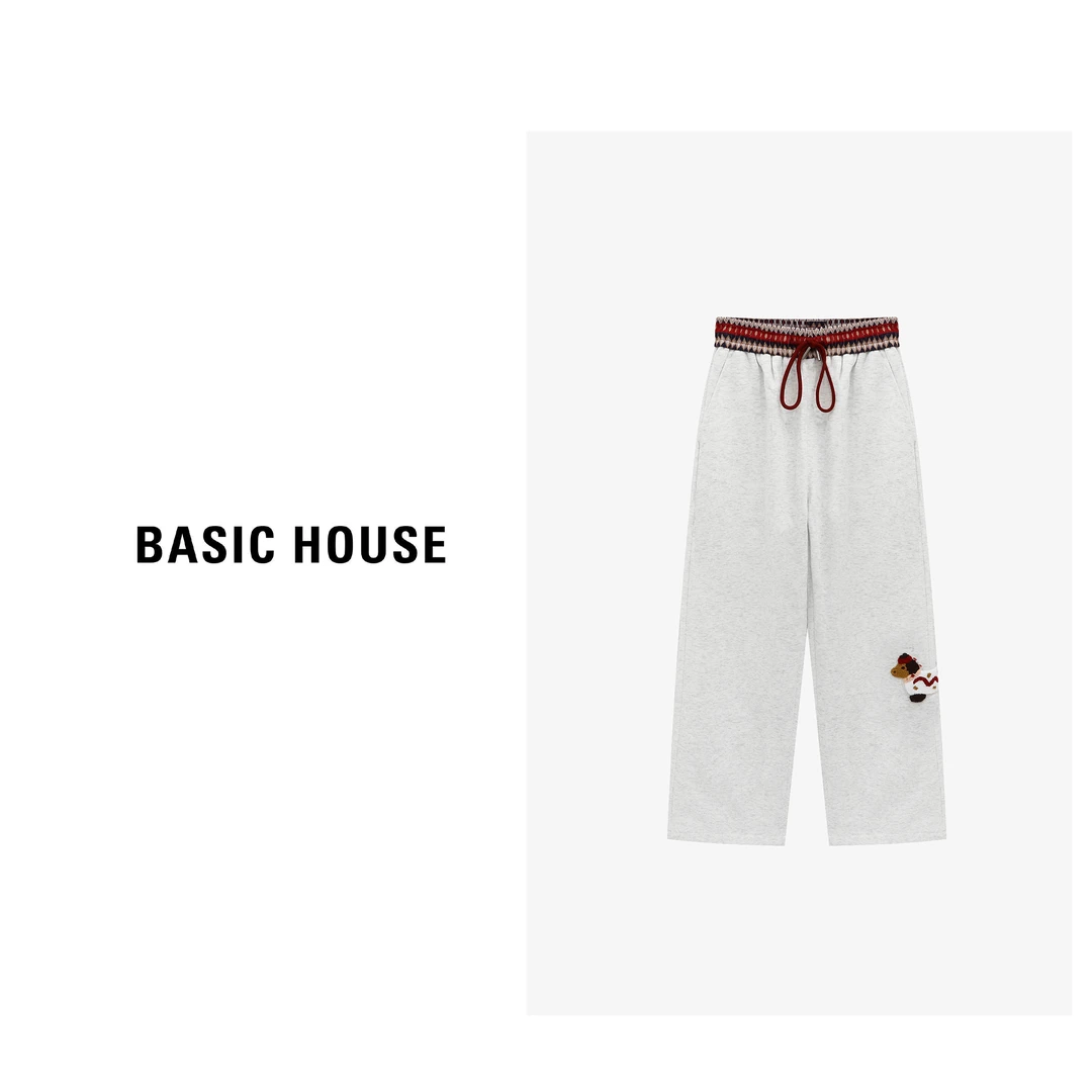 Basic House/百家好早秋直筒阔腿休闲撞色刺绣长裤-B0625B5HPB2