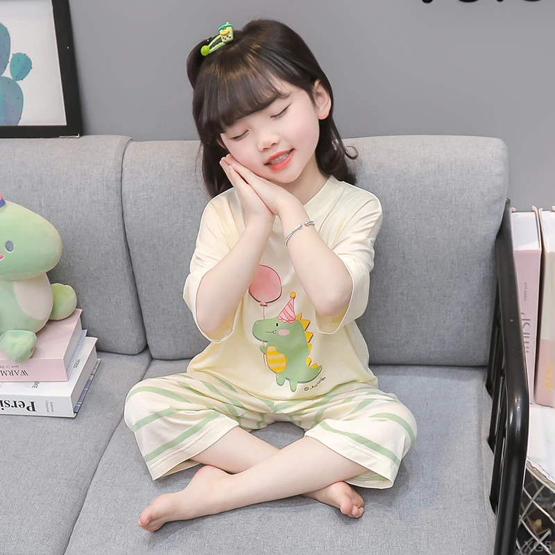 女童莫代尔睡衣夏季薄款女孩女宝宝夏款儿童夏天短袖空调家居服
