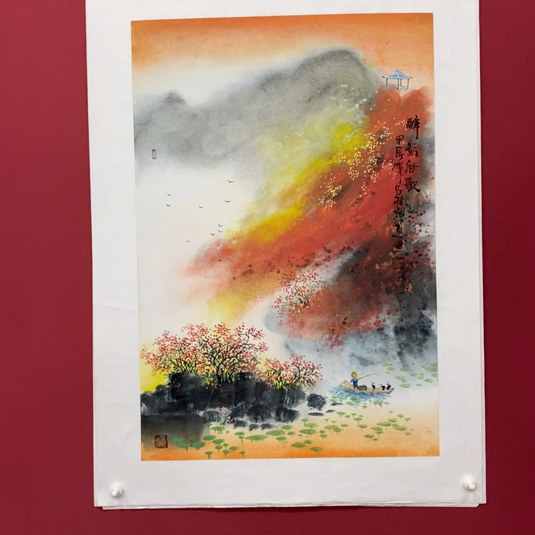 国画吕桂辉四尺三开真人真品