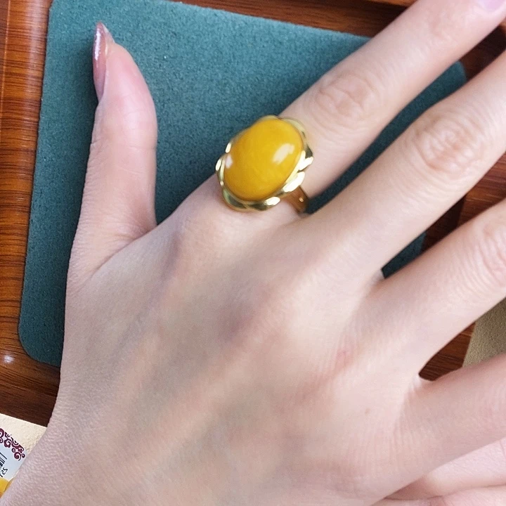 蜜蜡银S925镶嵌戒指戒指