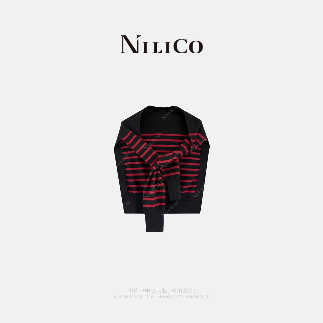 NILICO百搭条纹羊毛护肩外搭披肩网红洋气针织女士秋冬秋季轻暖感