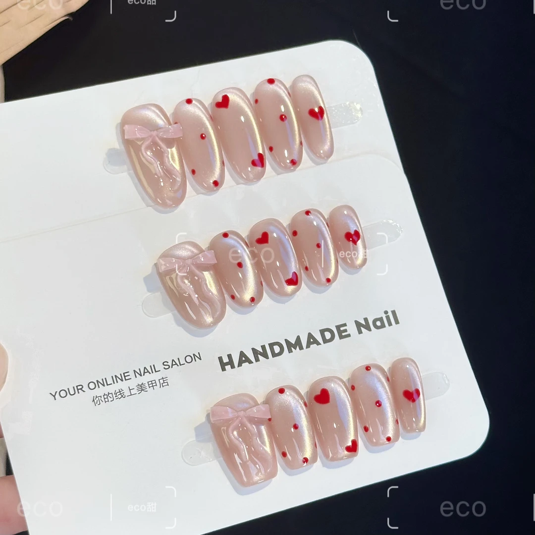 【心动】eco纯手工中长短款蝴蝶结猫眼纯欲穿戴美甲