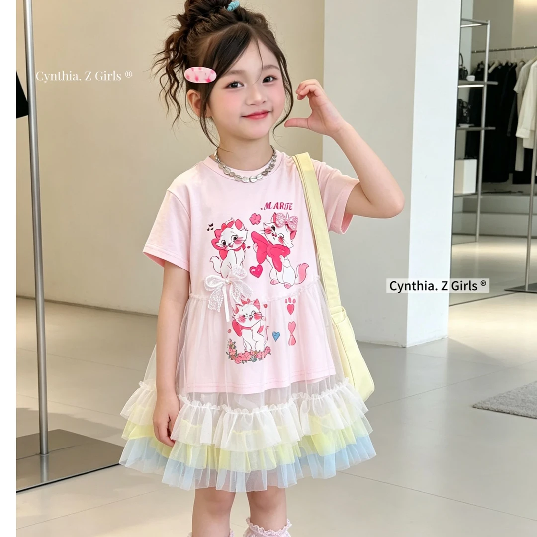 MN女童粉玛丽猫公主裙2026夏款多巴胺可爱女孩连衣裙生日纱裙日常