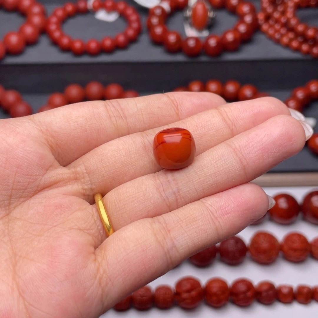 阿***绿南红玛瑙未镶嵌手串Y12.3mm虎皮火焰老型（原矿）