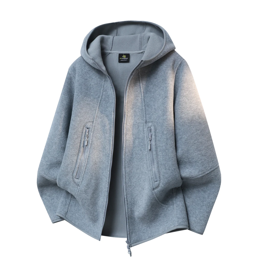 【双面摇粒绒保暖简约连帽外套】男女同款时尚百搭连帽外套25088