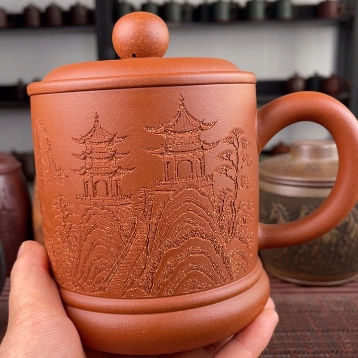 紫砂茶杯宜兴原矿紫砂盖杯