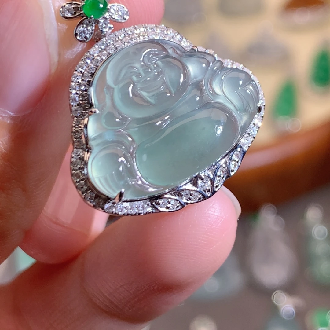 翡翠18K金镶嵌吊坠(不含链)佛公