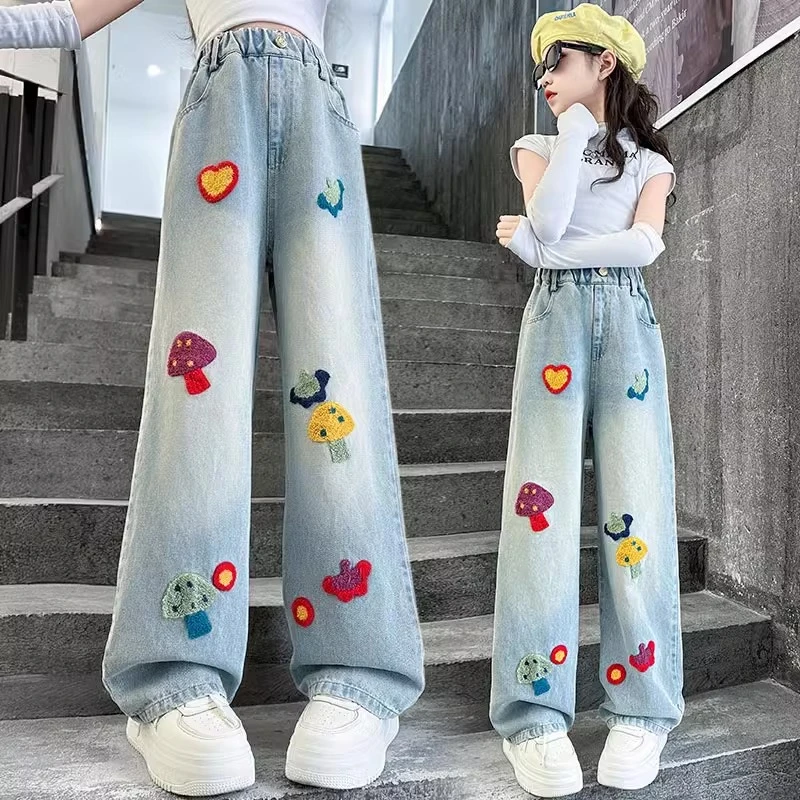 女童牛仔裤春秋2025新款儿童洋气休闲阔腿裤大童春季直筒宽松裤子