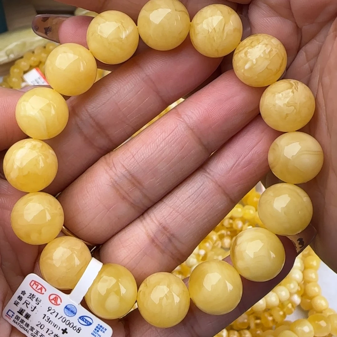 蜜蜡手链未镶嵌白花圆珠手串