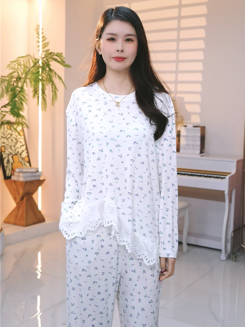 2025春款女士款舒适时尚纯棉睡衣可外穿长袖家居服薄款YR