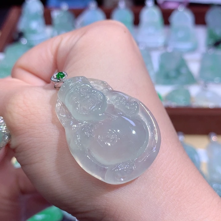 翡翠18K金镶嵌吊坠(不含链)财神爷