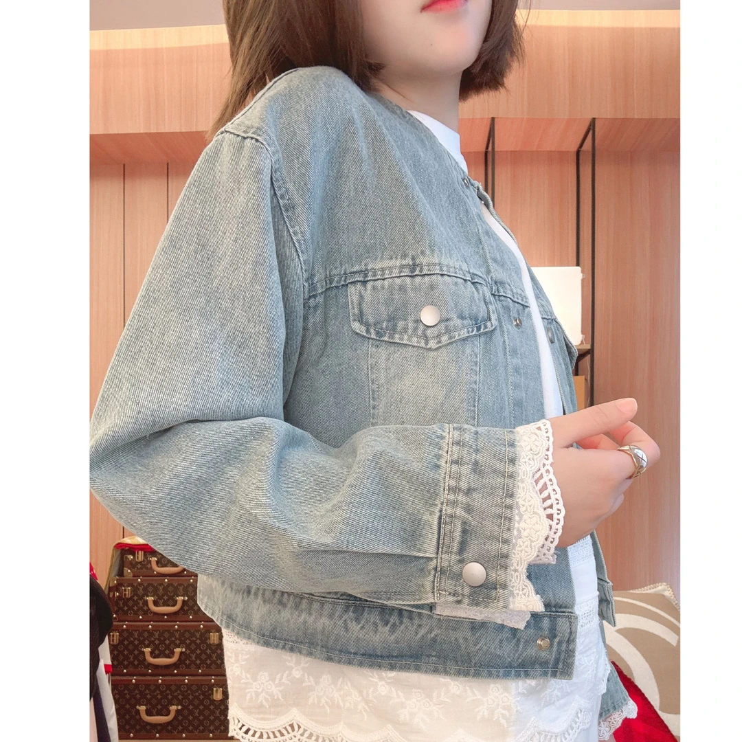 雪姐服饰「圆领牛仔外套」新款春季圆领复古牛仔外套短款百搭上衣