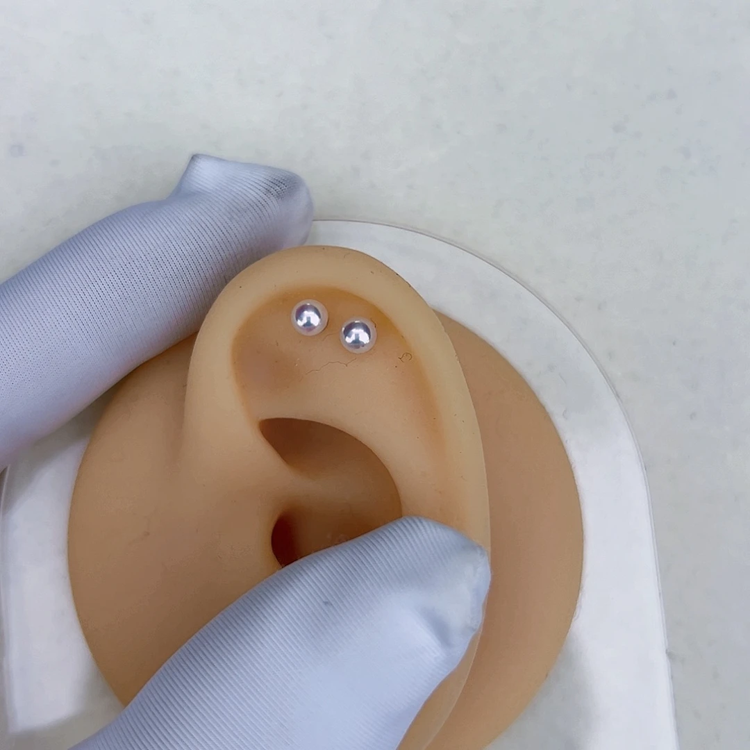 海水珍珠海水akoya天女耳钉3-4mm银S925镶嵌