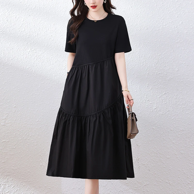 胖妹妹大码洋气宽松型休闲女连衣裙2025夏季新款显瘦韩版荷叶边裙