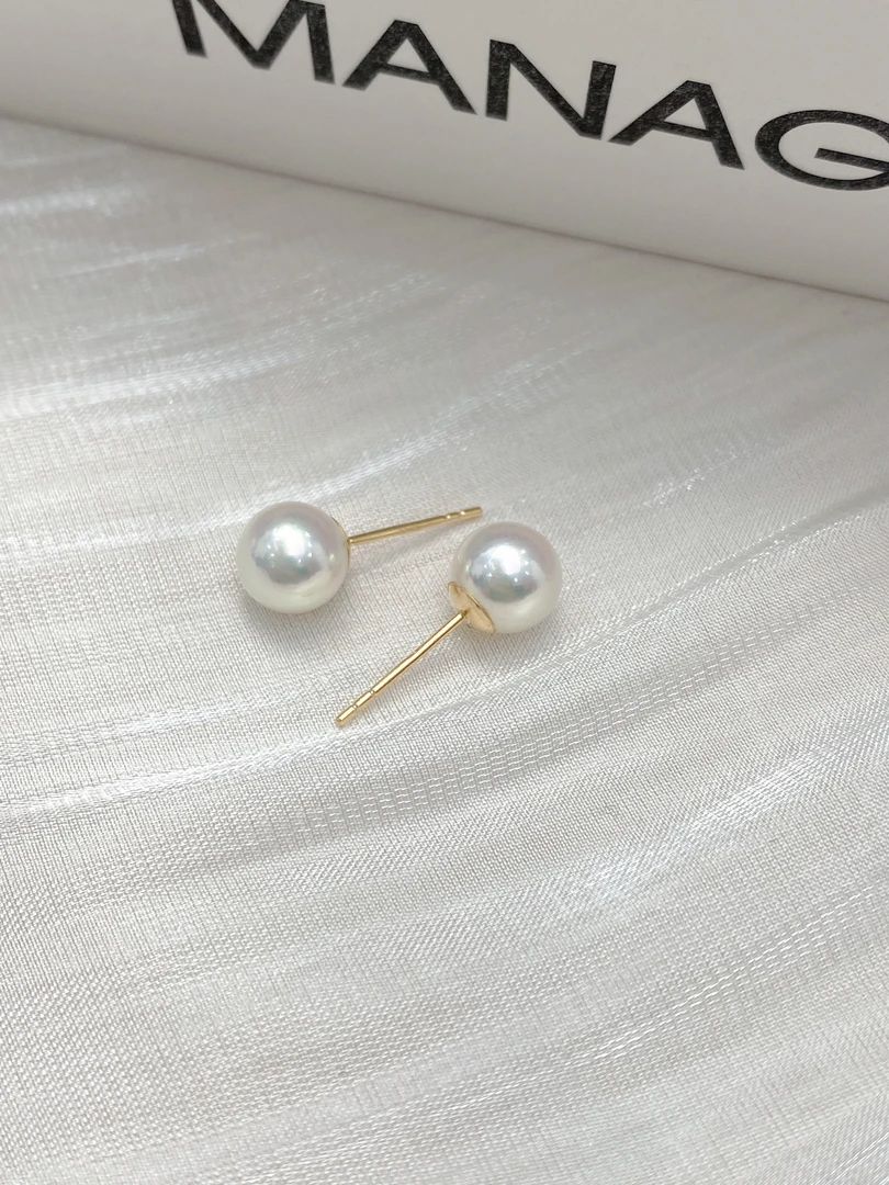 海水akoya珍珠特选天女7.0-7.5强光18k金耳钉气质百搭百搭精致