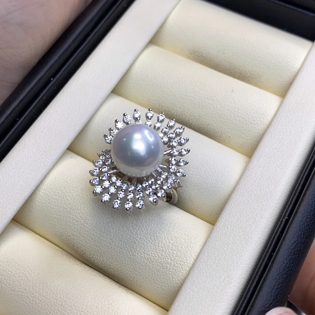 银S925镶嵌淡水珍珠戒指微瑕