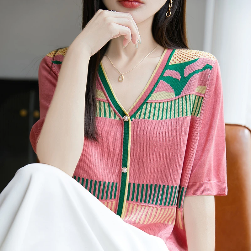 《官方正品》新款韩版气质拼色时尚休闲洋气百搭条纹衫T恤宽松上衣