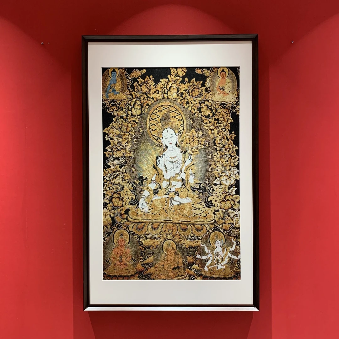 刺绣材质【白度母】挂画实木装裱办公室玄关茶室书房装饰画