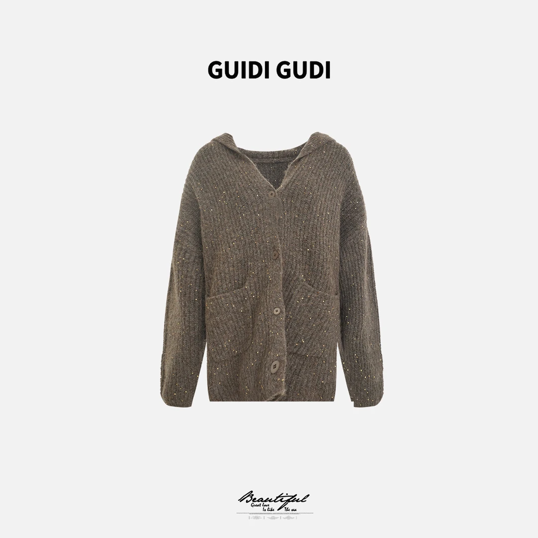 GUIDI GUDI【到了尽头】重工羊毛长袖开衫外套/黄加蓝