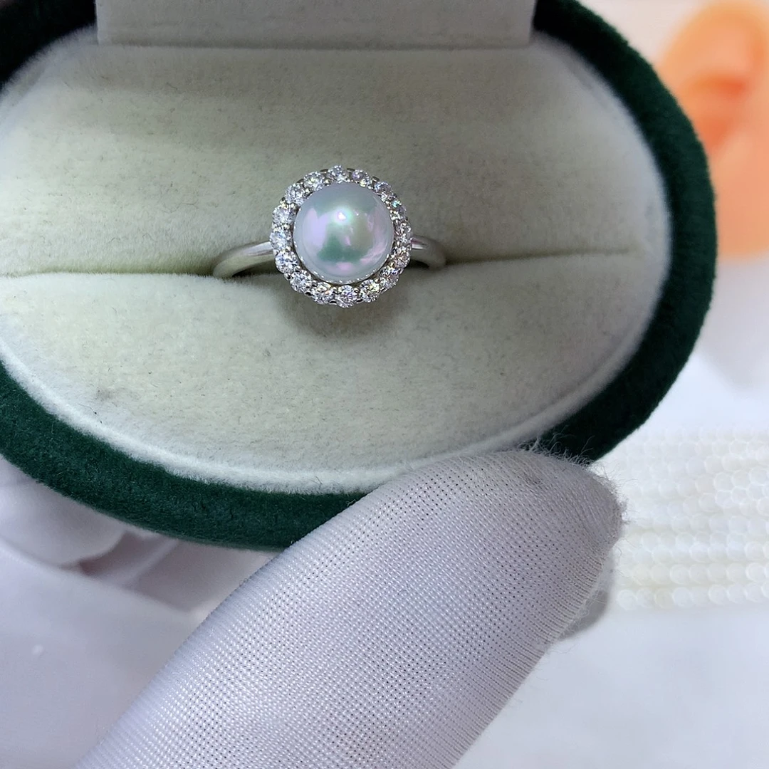 淡水珍珠银S925镶嵌戒指7-8