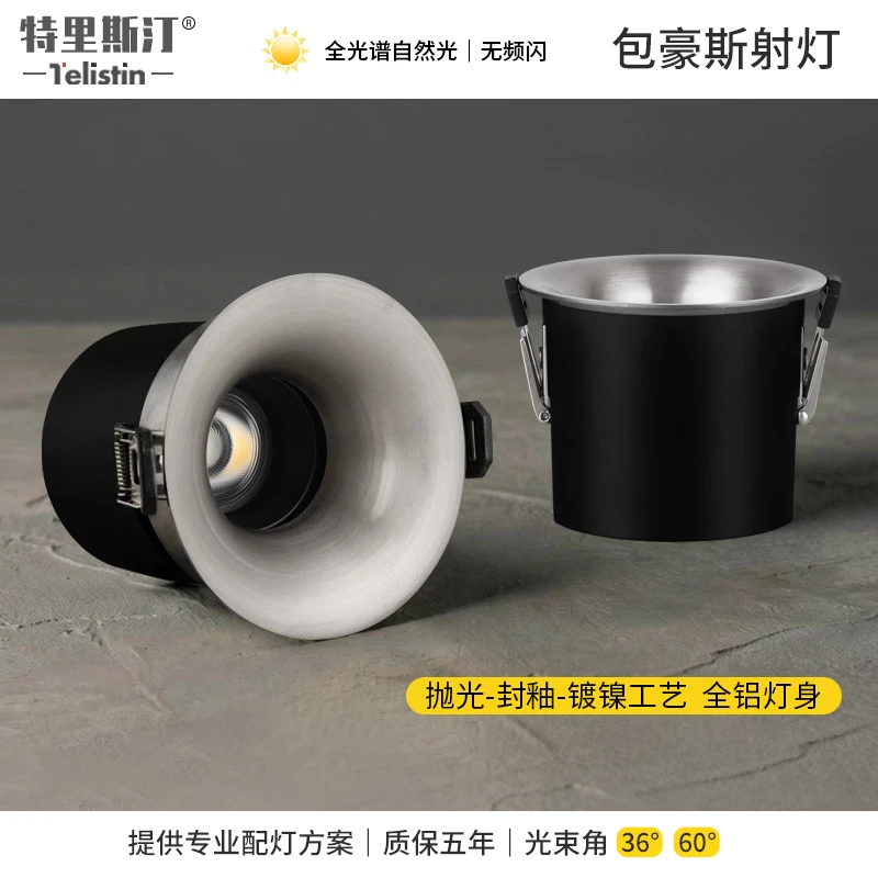 包豪斯射灯嵌入式led天花灯不锈钢色中古工业风护眼筒灯深防眩光