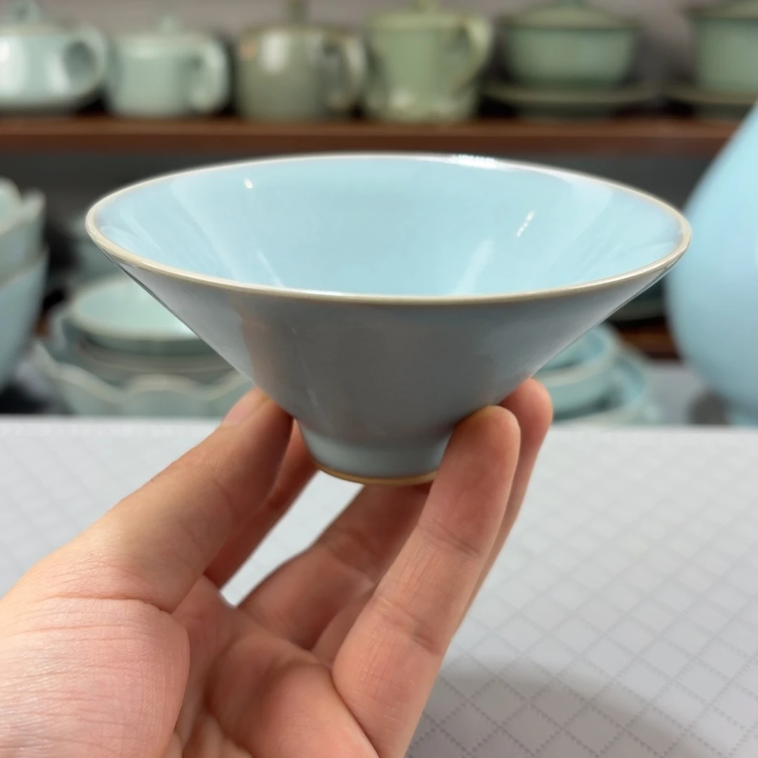 瓷摆件福利汝窑天青釉大斗笠杯
