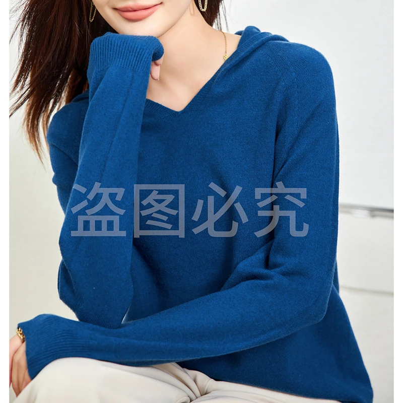 早春轻薄羊绒~100山羊绒连帽长袖保暖羊绒衫女MH7U4Q0001