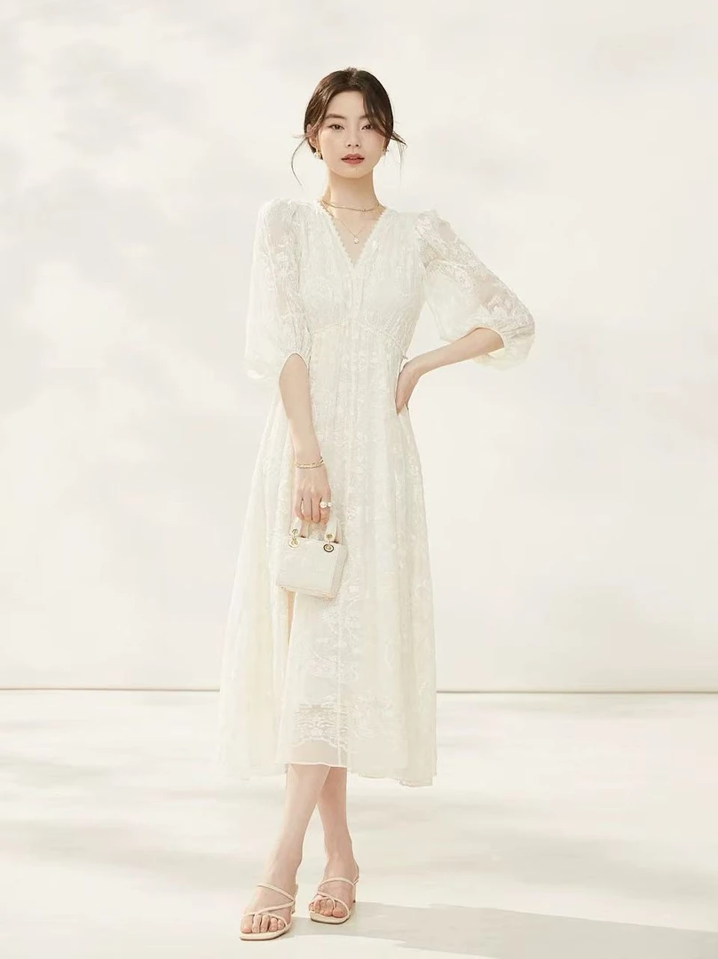 高端定制桑蚕丝收腰显瘦中长款夏季气质连衣裙ABY-25Q2005