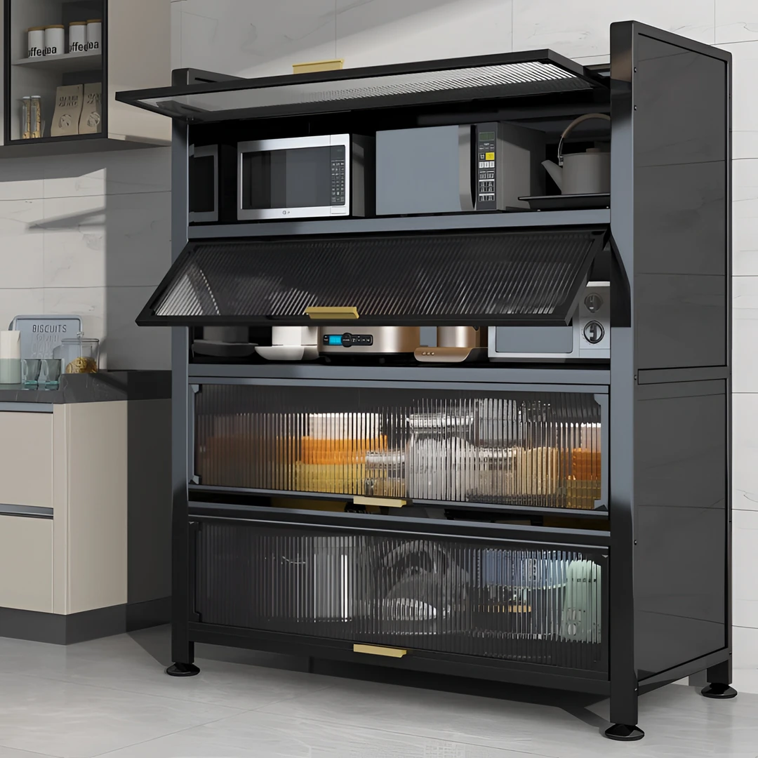 厨房置物架多层落地带门防尘多功能收纳柜储物柜子电烤箱橱柜碗柜