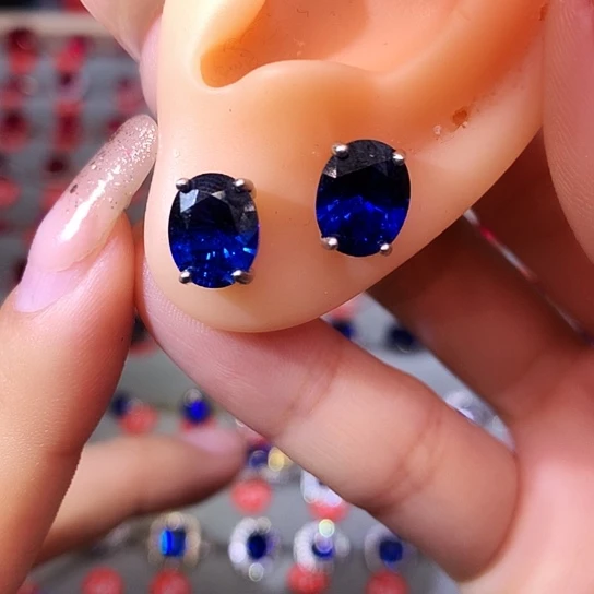 蓝宝石耳饰银S925镶嵌