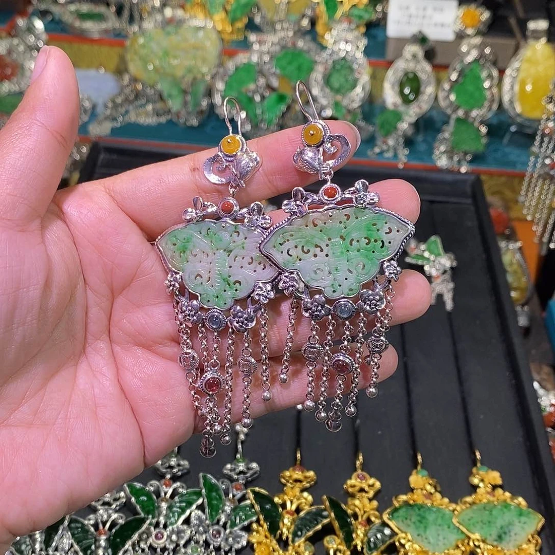 散珠翡翠耳环炸炸炸