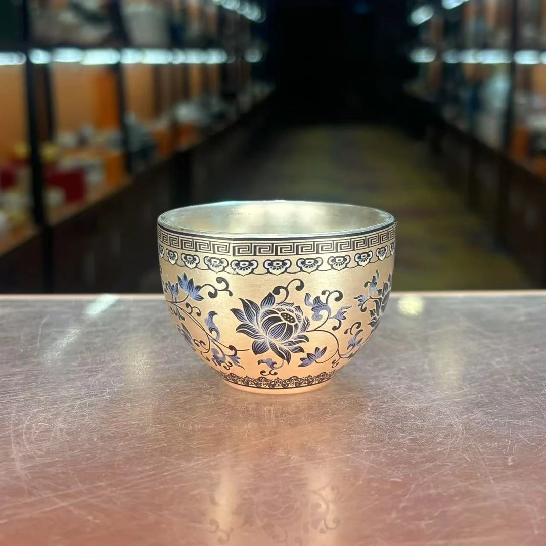 秋香茶具  缠枝莲瓷胎包银主人杯品茗杯-4903