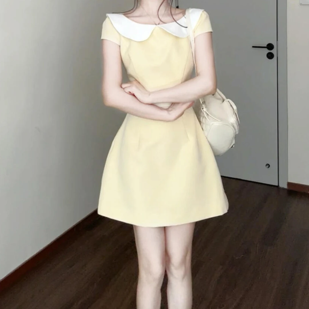 韩系小个子黄色连衣裙女夏2025新款女生韩系ins衣服短裙洋气衣服