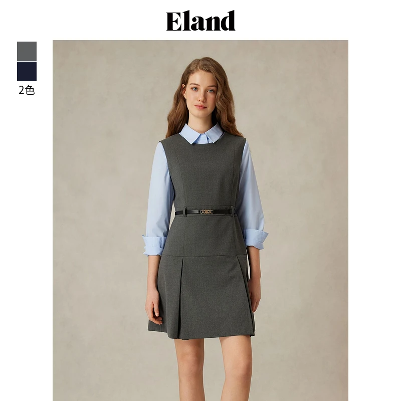 【商场同款新品】Eland衣恋连衣裙女假两件衬衫背心长裙EEOWF12M01