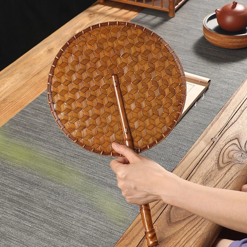 手工大漆竹编扇子罗汉竹柄夏季纳凉蒲扇工艺扇复古中式腰扇青蓖扇