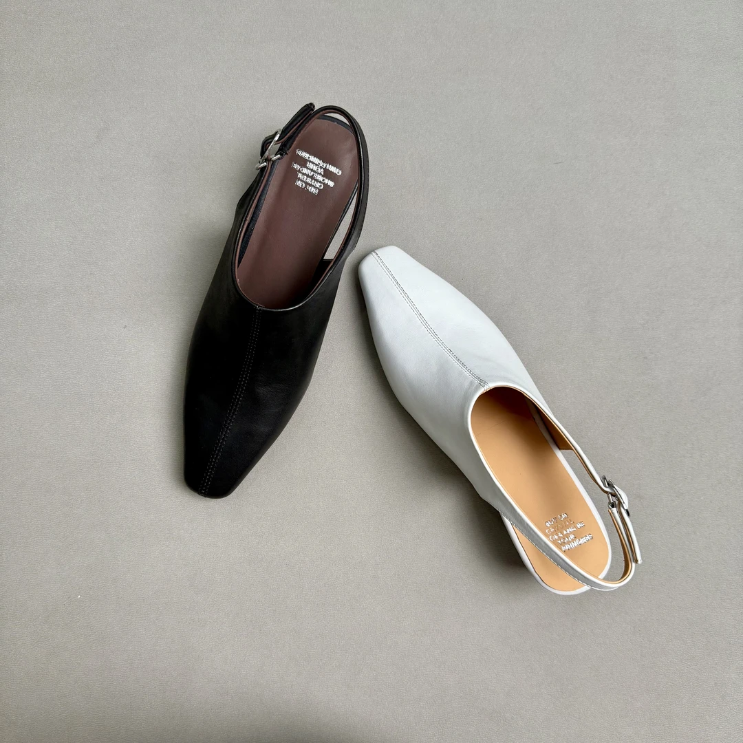 鞋子女款2025爆款百搭鞋子时尚休闲软底夏季真皮粗跟包头后空凉鞋