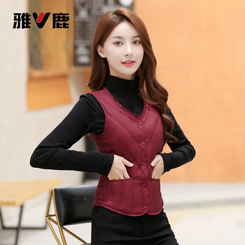 V/雅鹿2023秋冬新款中老年女内外穿马甲保暖轻薄羽绒马夹妈妈坎肩