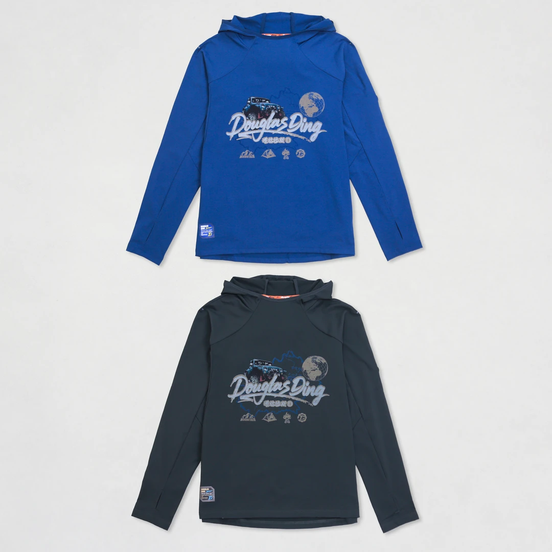 【道格拉斯】蓝灰色吉普车防风袖连帽套头运动版休闲男士卫衣DD364