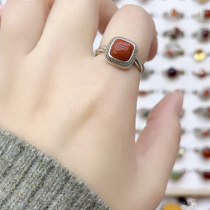 玛瑙/玉髓戒指银S925镶嵌925银