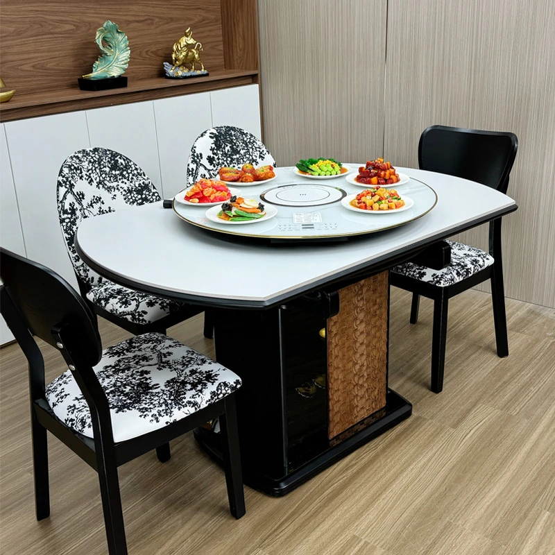 中古风储物柜餐桌黑色家用简约吃饭桌可伸缩方圆两用饭桌子可折叠