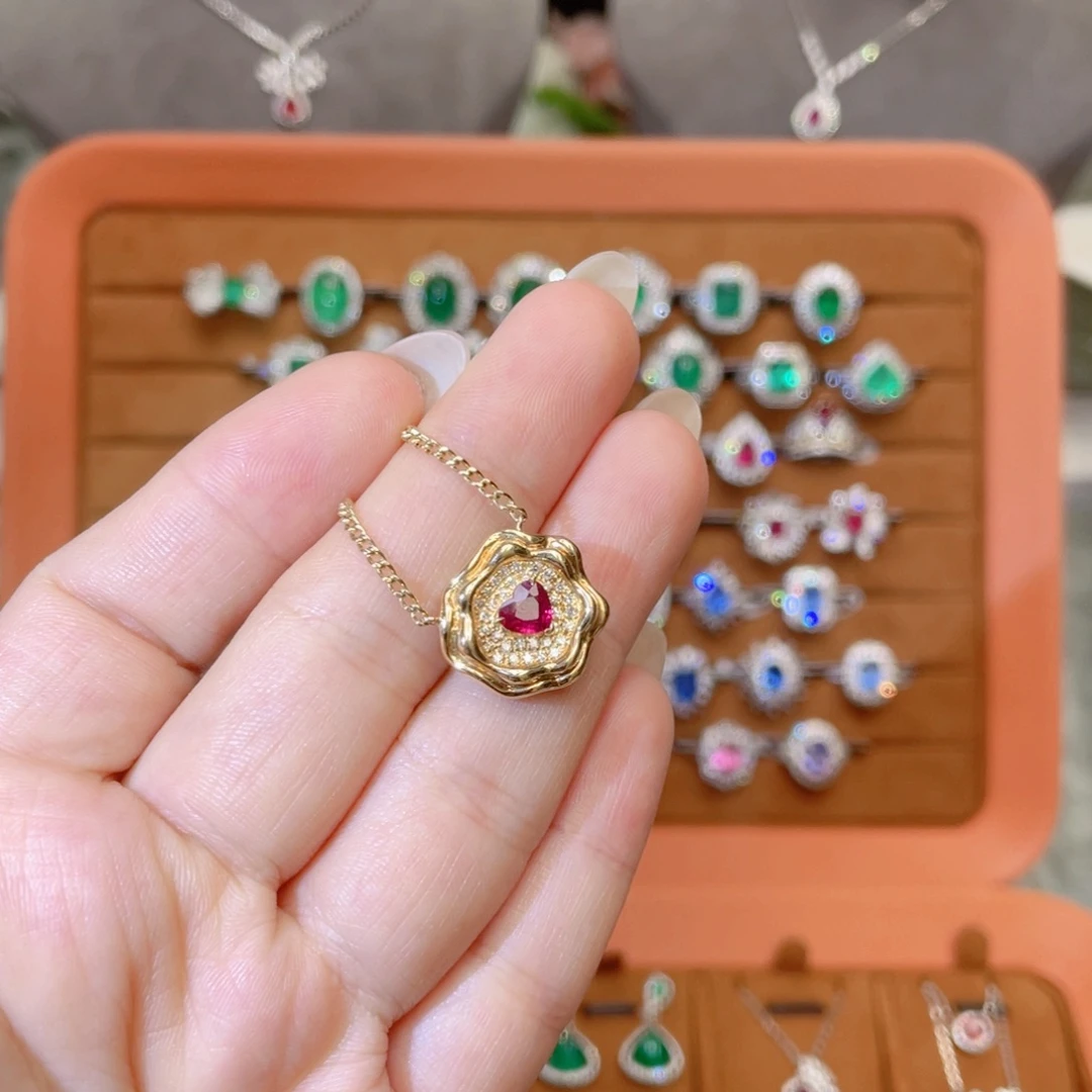 锁骨链18K金镶嵌红宝石无烧0.42