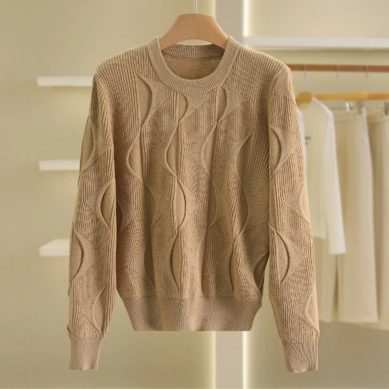 【伍莎-自营】纯色圆领宽松套头毛衣#QBY48M013