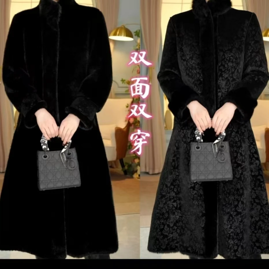 冬季加厚【双面双穿海宁正品】严寒一体设计时尚冬季轻奢长大衣女款