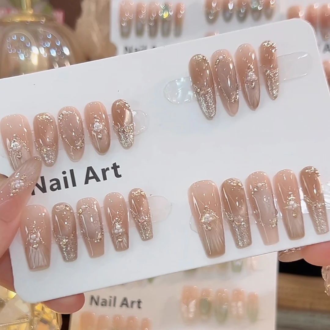 【 飞天敦煌】抒雅手工穿戴甲纯欲气质指尖渐变淡雅高级指甲贴冰透