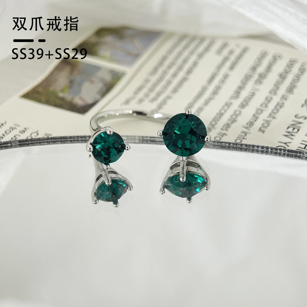 铜合金塑料戒指 28号华子铜镀白K双爪爪镶戒指 SS39+SS29时尚简约